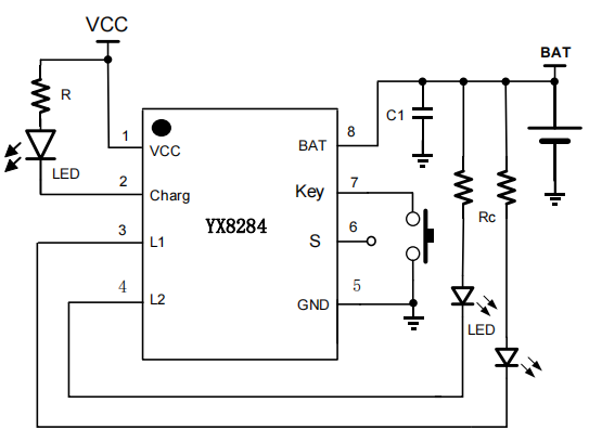 YX8284带充放电管理的两路东莞LED驱动芯片