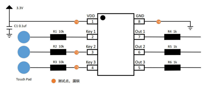 JT8033A/B东莞触摸控制芯片，电容式三按键触摸IC，JT8033参数资料