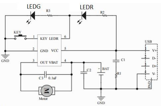 XR8810A集成线性充电，按键控制及东莞直流电机驱动三合一芯片