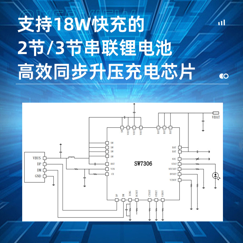 智融SW7306支持18W 快充的 2 节/3 节串联锂电池高效东莞同步升压充电芯片 